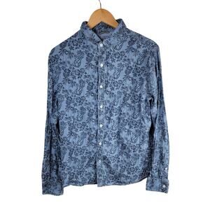 Izod Saltwater Shirt Mens XL Blue Slim Fit Hawaiian Tropical Button Front Casual